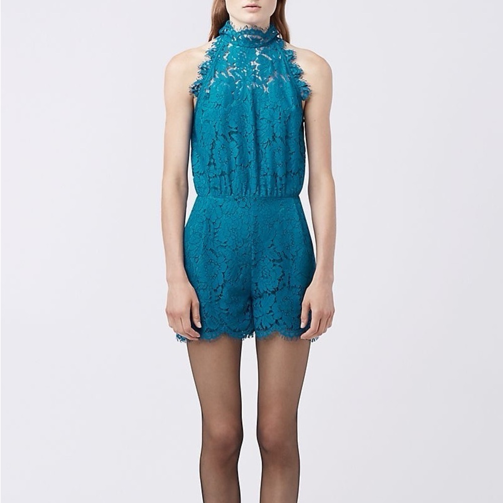 Diane Von Furstenberg Blue Lace High Neck Jemmie Romper